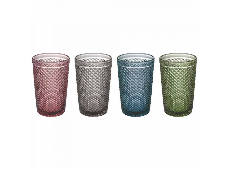 Vatten- eller dryckglas i färgat och bearbetat glas, 8 stycken - sugtablett Viadurini