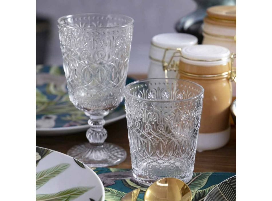 Transparent dekorerat glas vinglas 12 designbägare - marockobiskt Viadurini