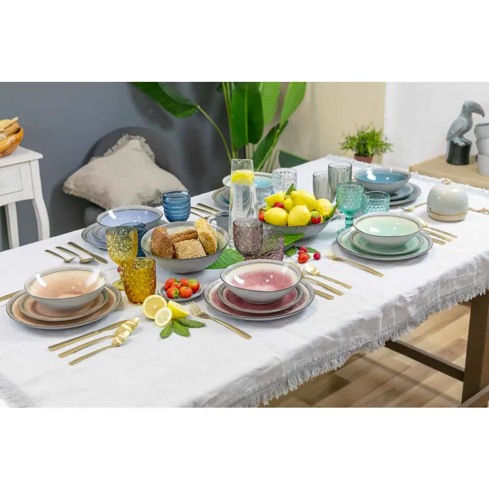 Moderna färgade glasdekorerade glas som serverar vatten 12 delar - blandning Viadurini