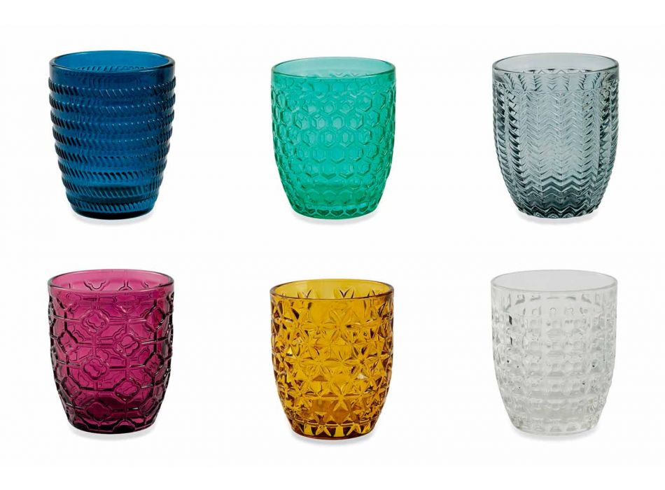Moderna färgade glasdekorerade glas som serverar vatten 6 delar - blandning Viadurini