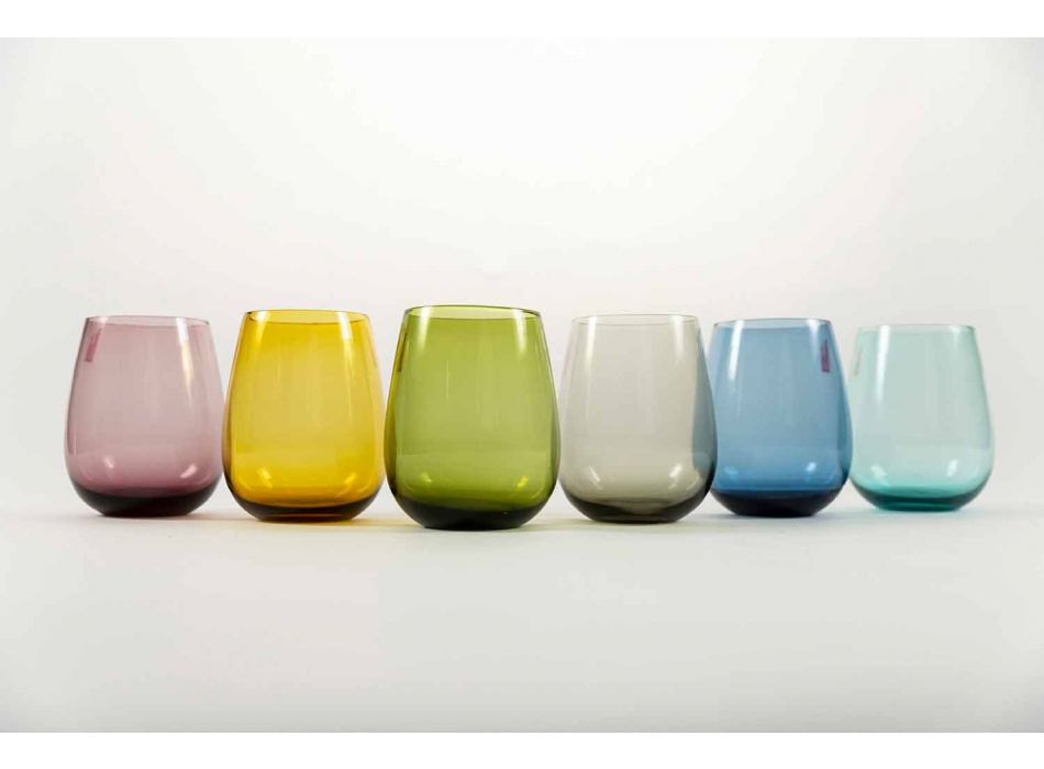 Färgade glas tumlar för vatten Modern Service av 6 delar - Aperi Viadurini