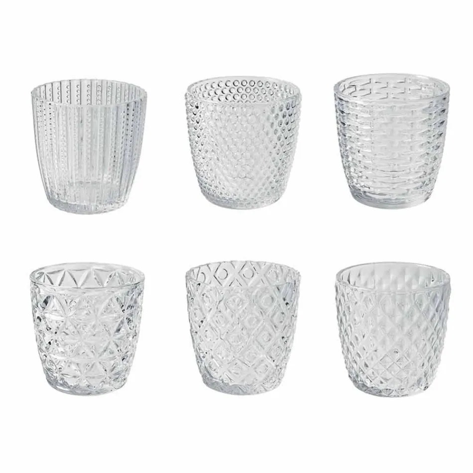 Dekorerade genomskinliga glasögon, modern vattentjänst 12 stycken - mix Viadurini