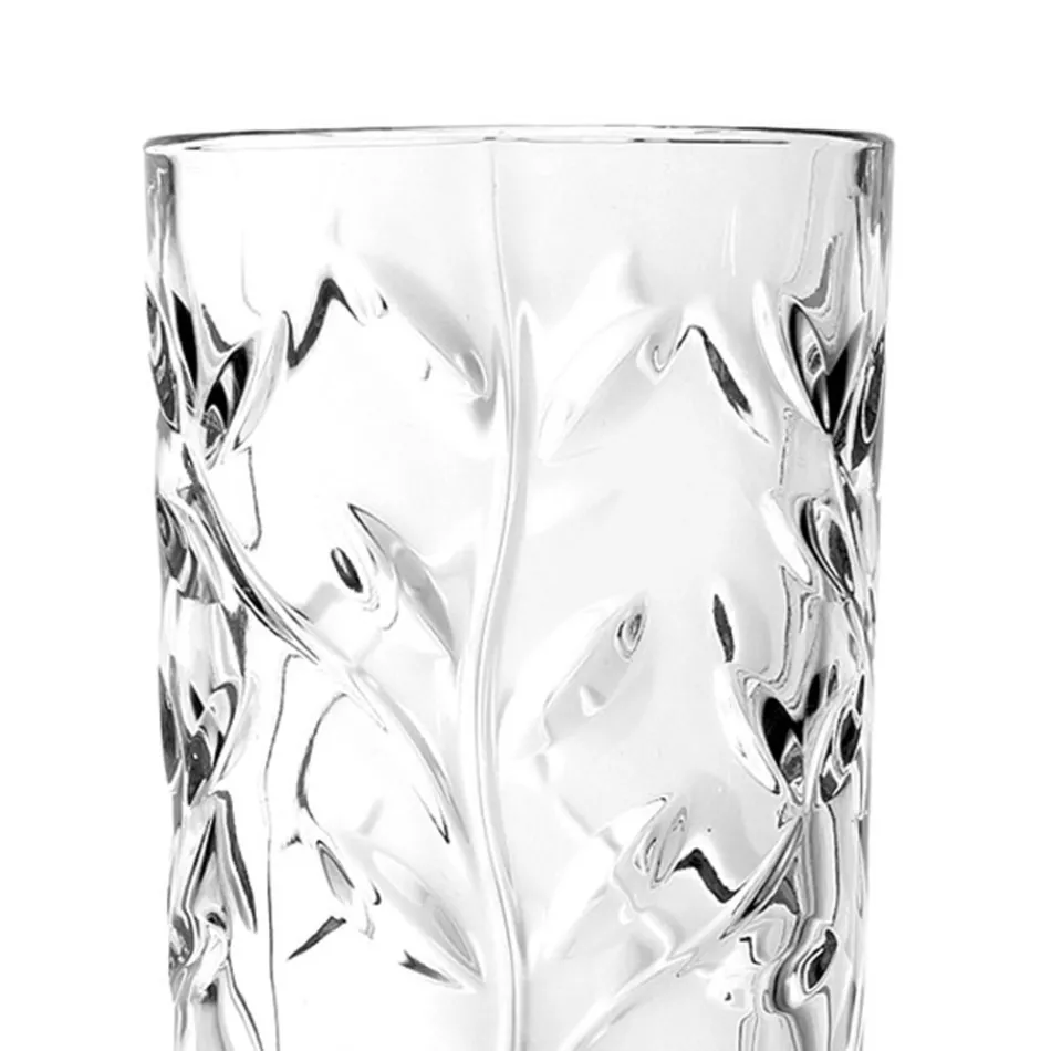 Tall Tumbler Glasses i Eco Crystal Leaf Decoration 12 st - Magnolio Viadurini