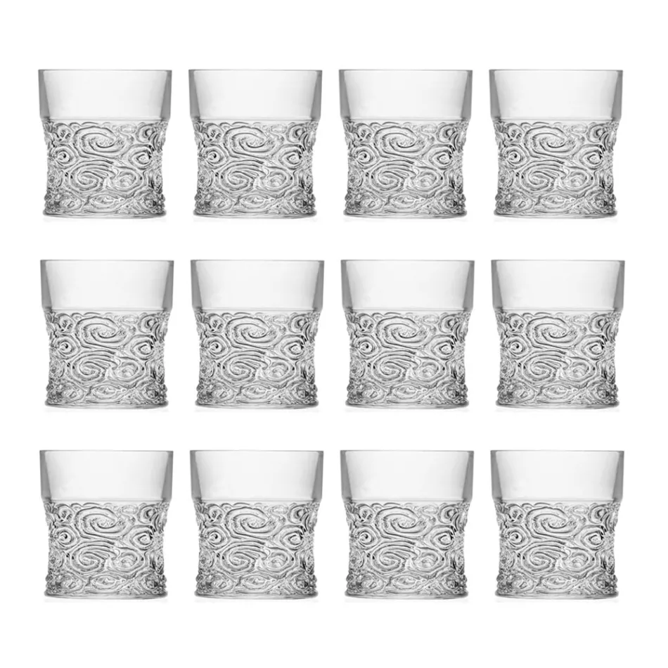 Low Tumbler -glasögon i Eco Crystal Audace -dekoration 12 delar - Ritmo Viadurini