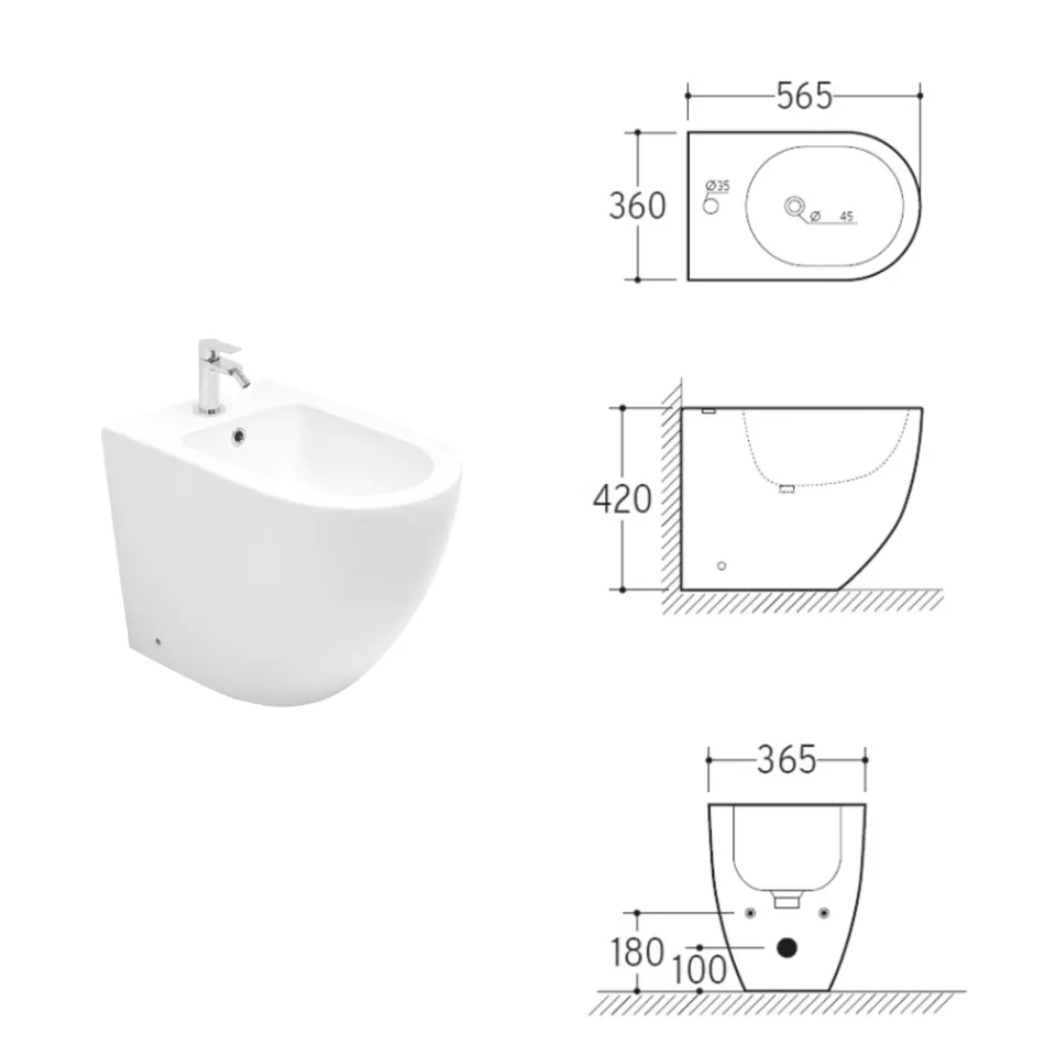 Aralia enhålscyklonisk keramisk bidé med modern design Viadurini