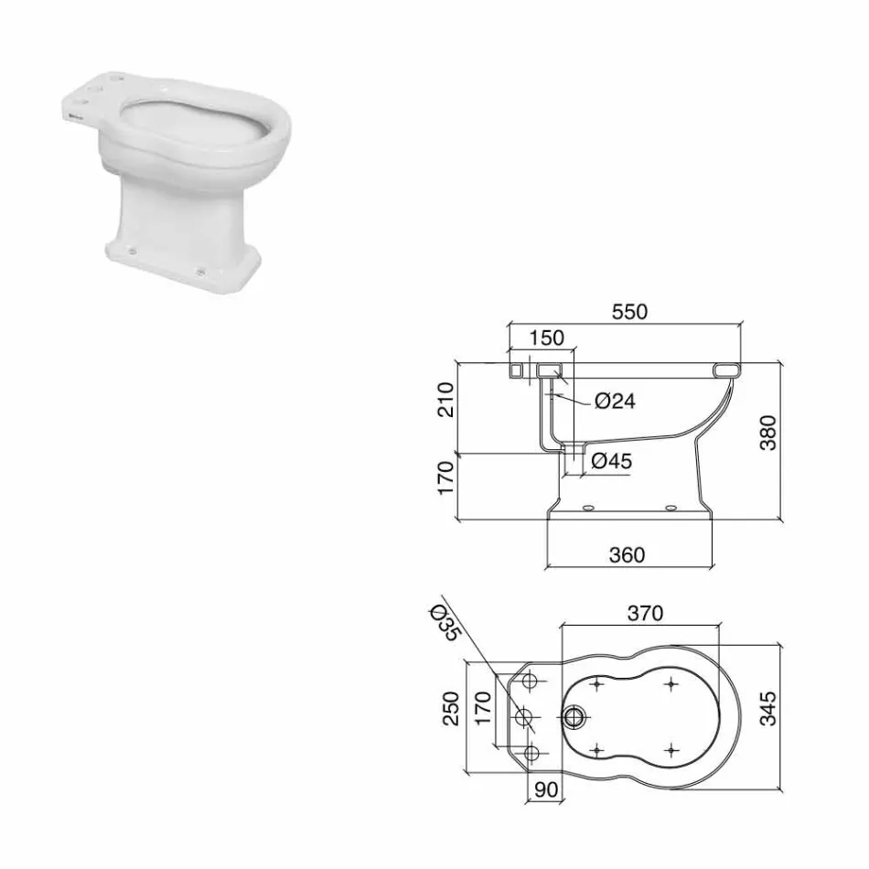 Bidé i vit eller svart klassisk keramik från marken Tillverkad i Italien - Marwa Viadurini