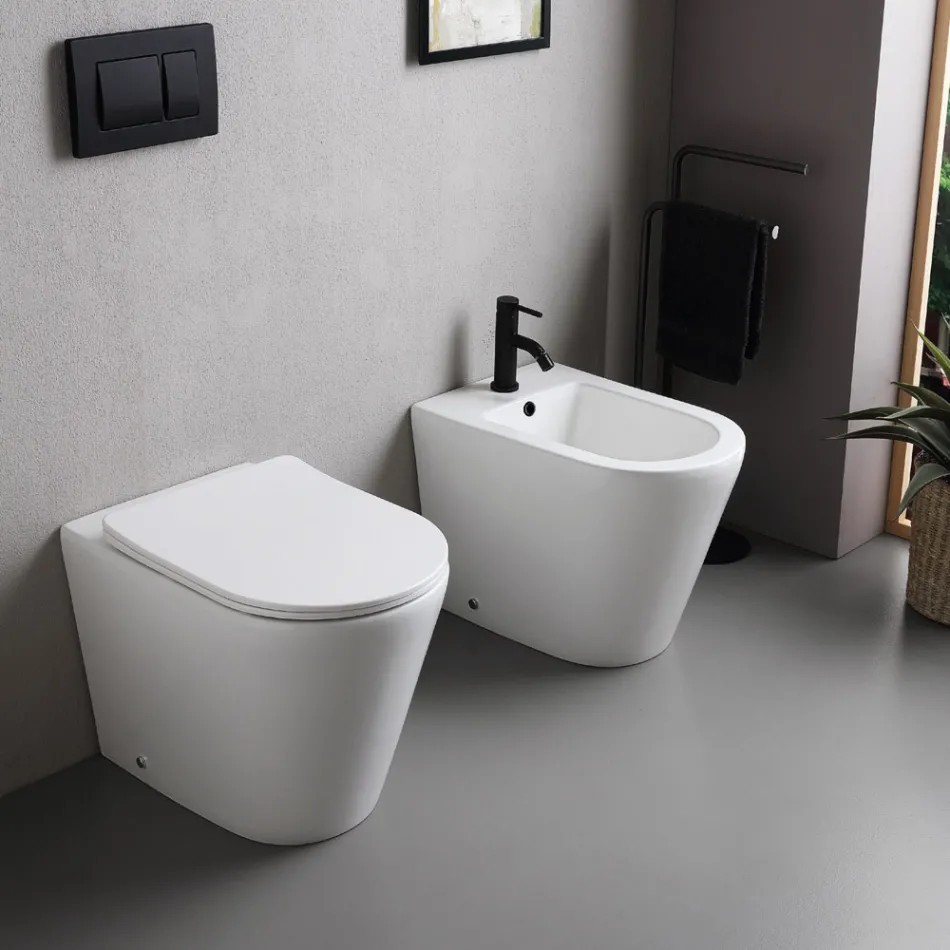 Salice golvmonterad bidé med ett hål i vit keramik med elegant modern design Viadurini
