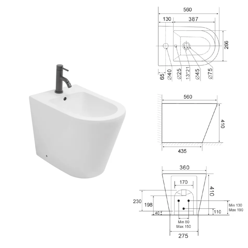 Salice golvmonterad bidé med ett hål i vit keramik med elegant modern design Viadurini