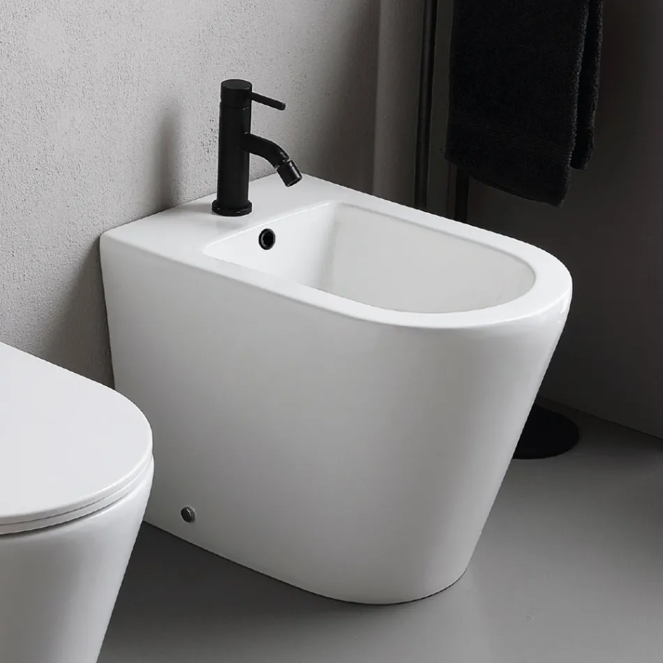 Salice golvmonterad bidé med ett hål i vit keramik med elegant modern design Viadurini