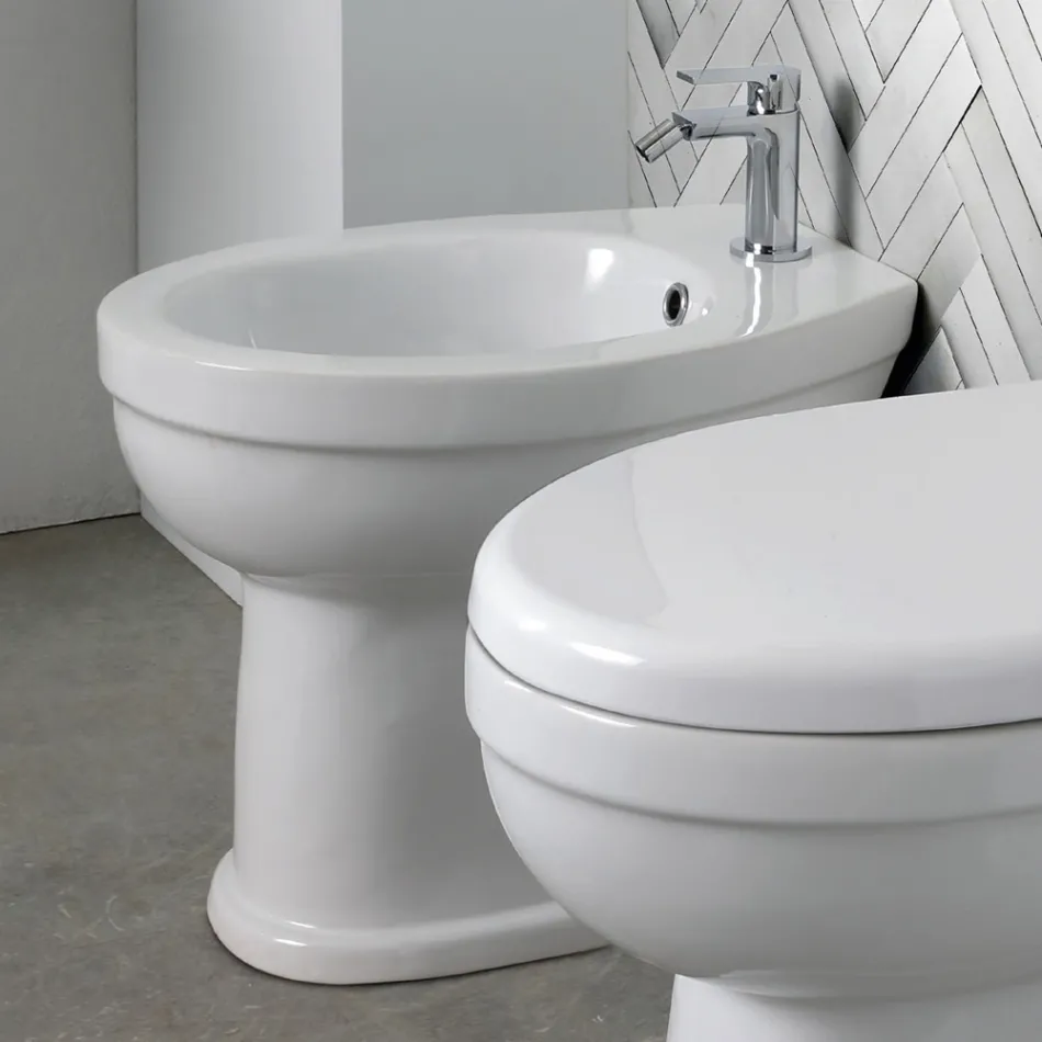 Golvmonterad bidé med ett hål i vit keramik med elegant modern design - Silica Viadurini