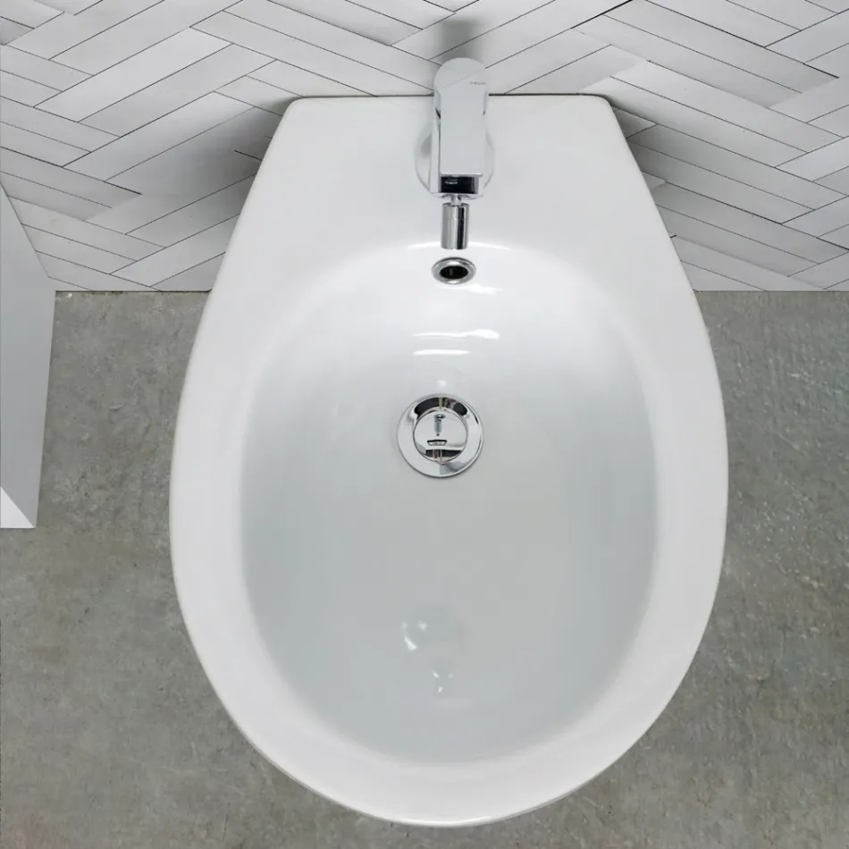 Golvmonterad bidé med ett hål i vit keramik med elegant modern design - Silica Viadurini