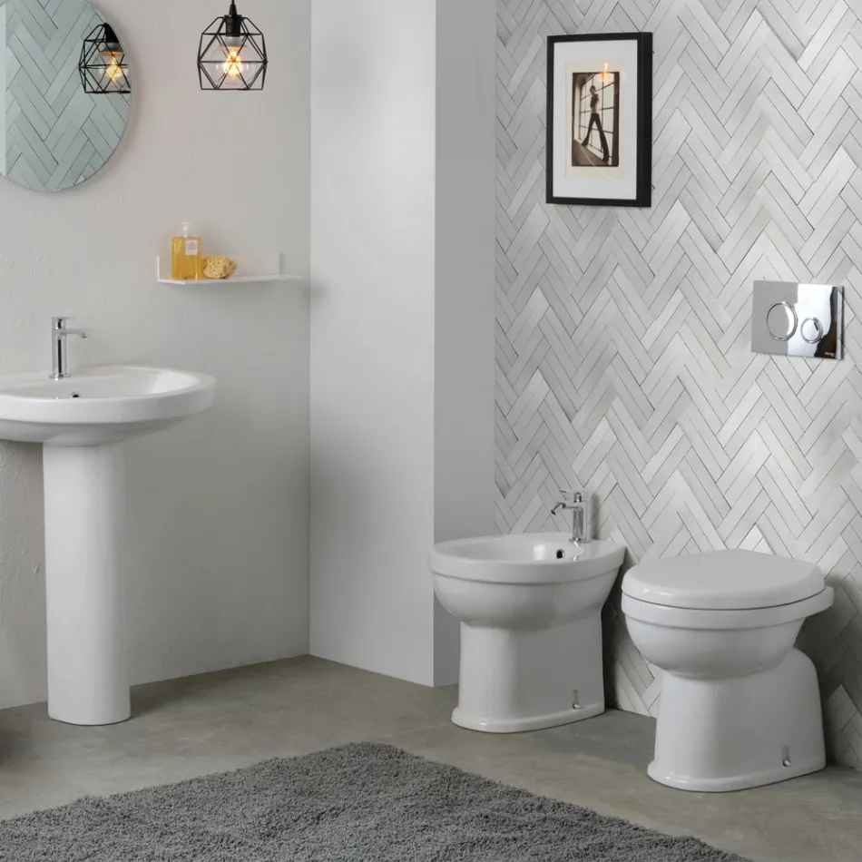 Golvmonterad bidé med ett hål i vit keramik med elegant modern design - Silica Viadurini