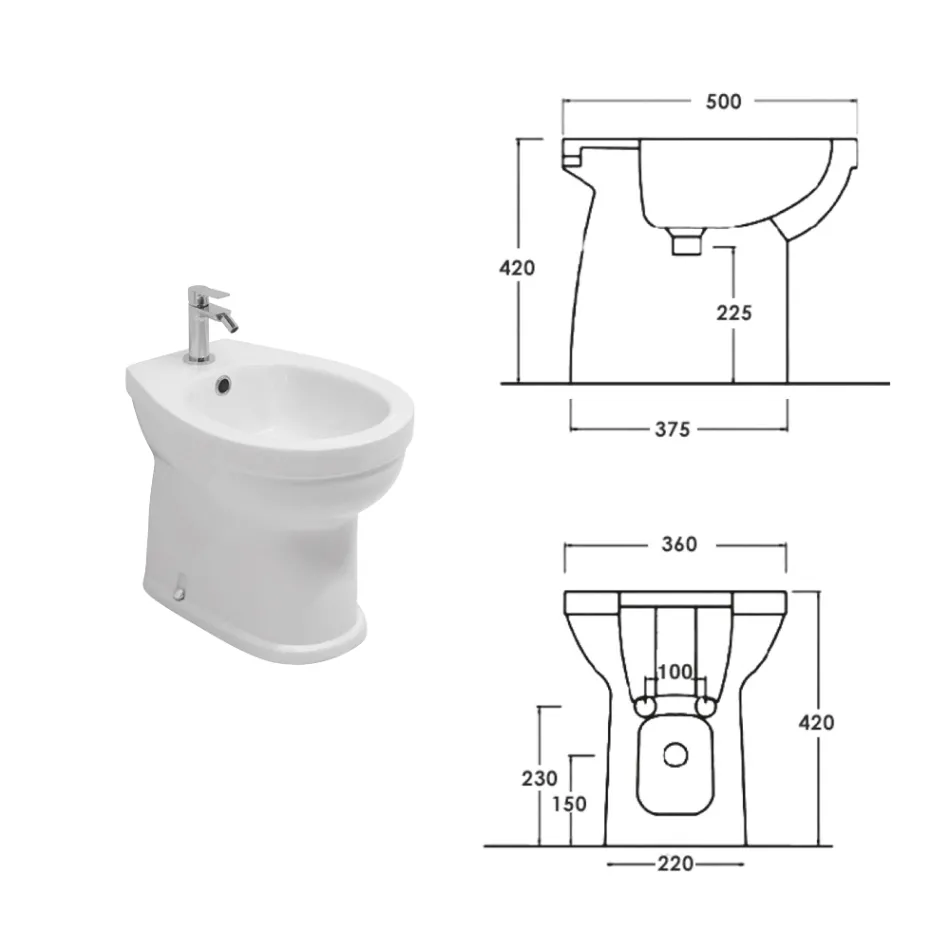 Golvmonterad bidé med ett hål i vit keramik med elegant modern design - Silica Viadurini
