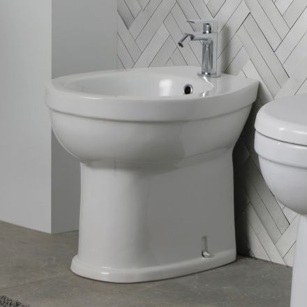 Golvmonterad bidé med ett hål i vit keramik med elegant modern design - Silica Viadurini