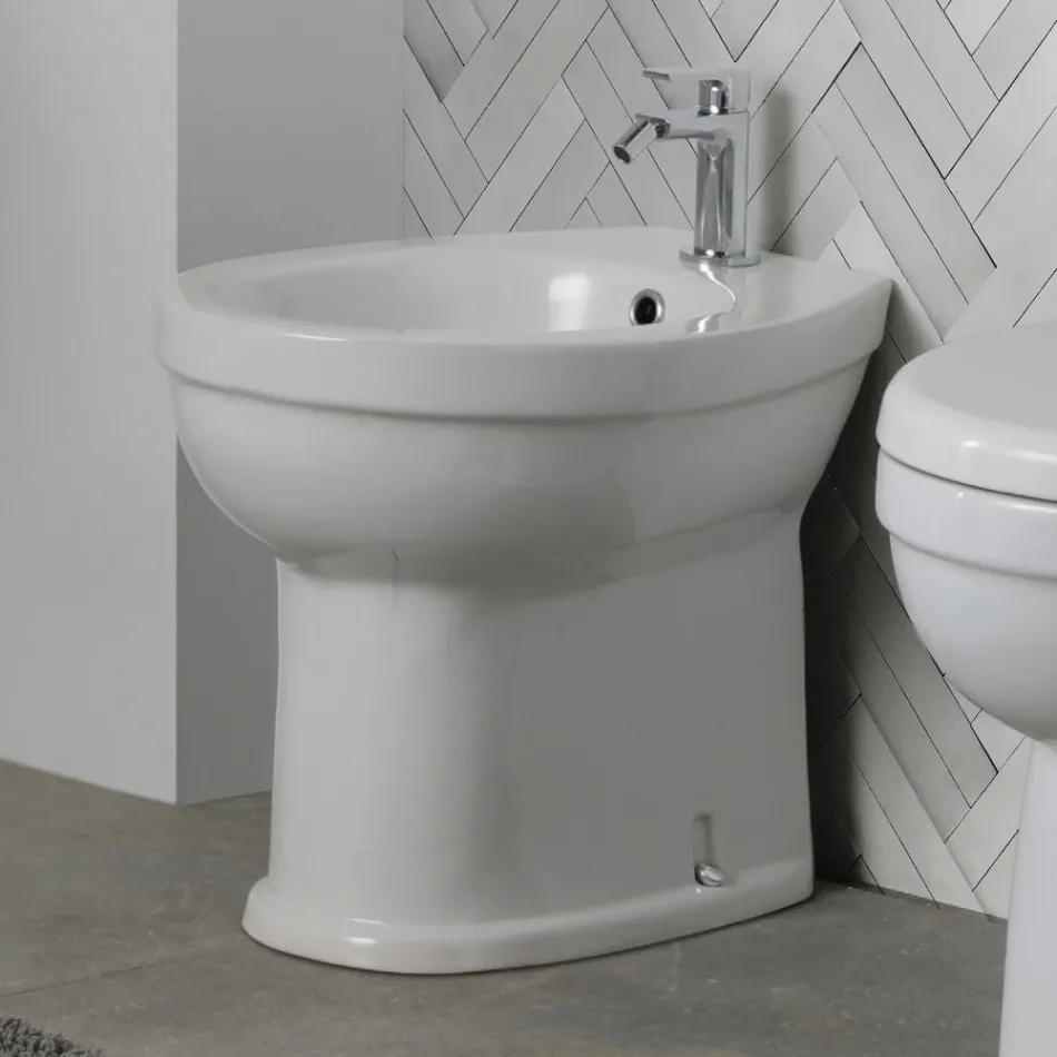 Golvmonterad bidé med ett hål i vit keramik med elegant modern design - Silica Viadurini