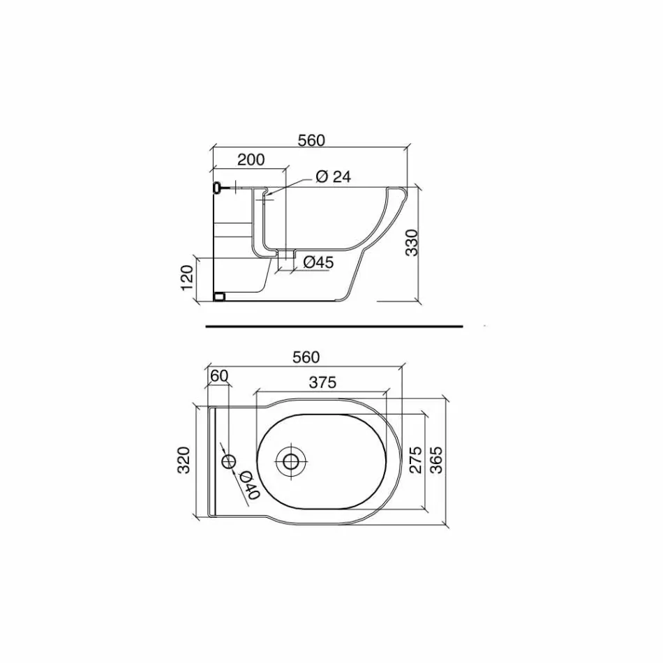 Klassiskt enkelhåligt bidé i vit keramik tillverkad i Italien - Marwa Viadurini