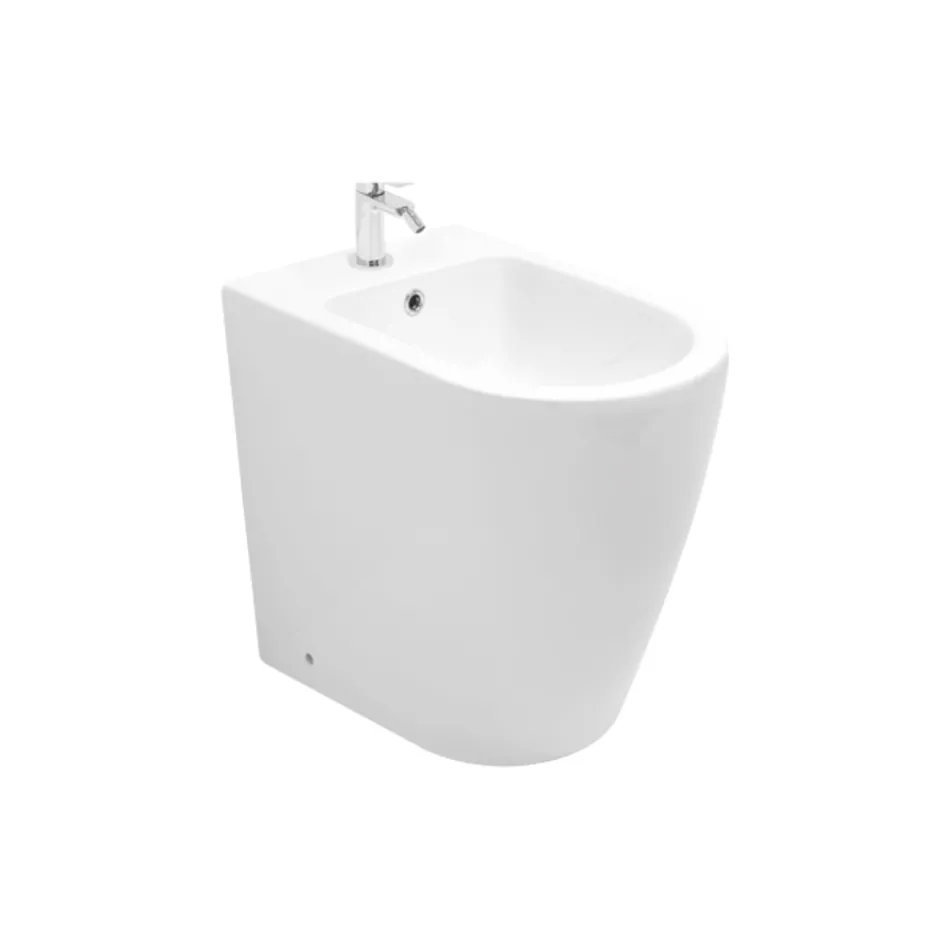 Enkelhålsbidé med förskjutet avlopp i keramik med modern design - Oleandro  Viadurini