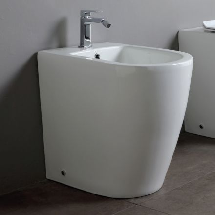 Enkelhålsbidé med förskjutet avlopp i keramik med modern design - Oleandro  Viadurini
