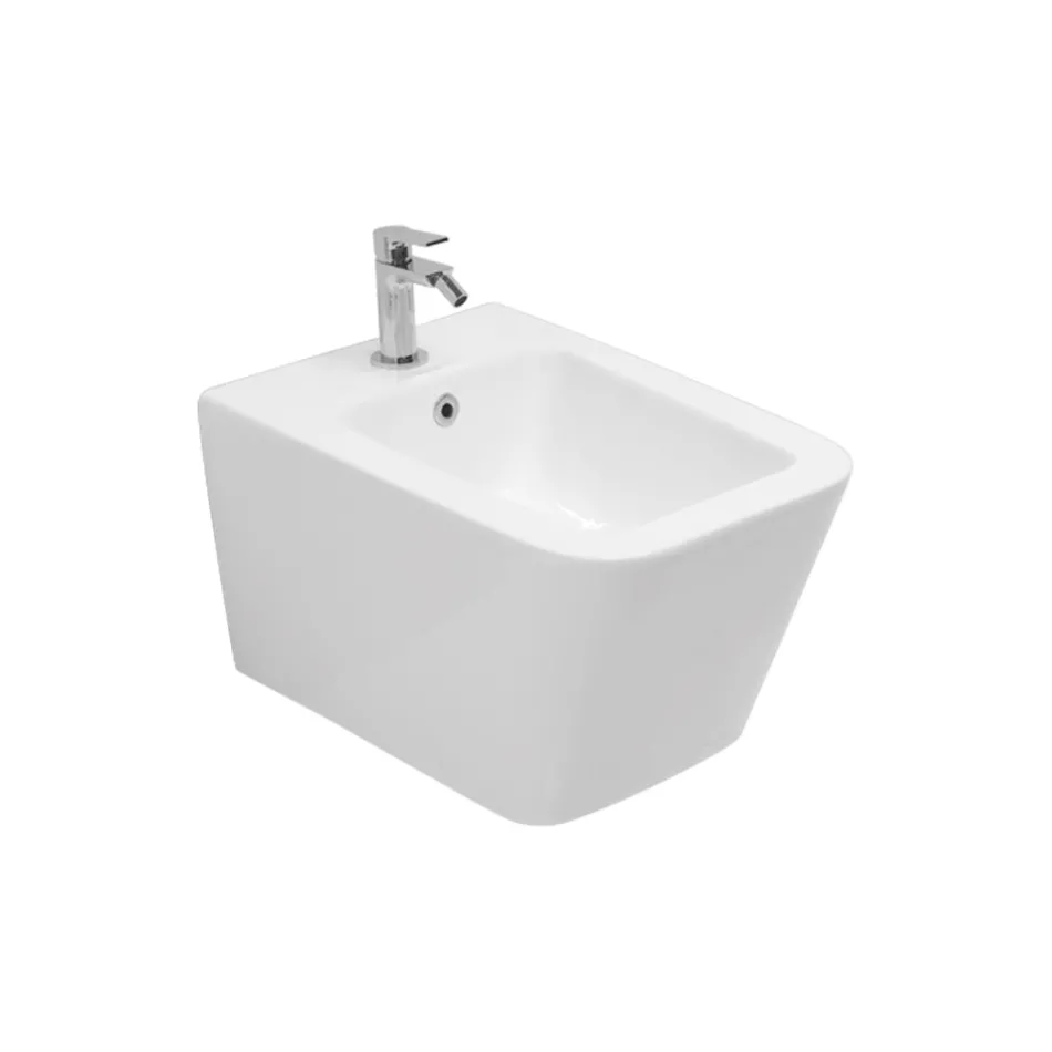 Vägghängd bidé med ett hål i vit keramik med elegant modern design - Giunco Viadurini