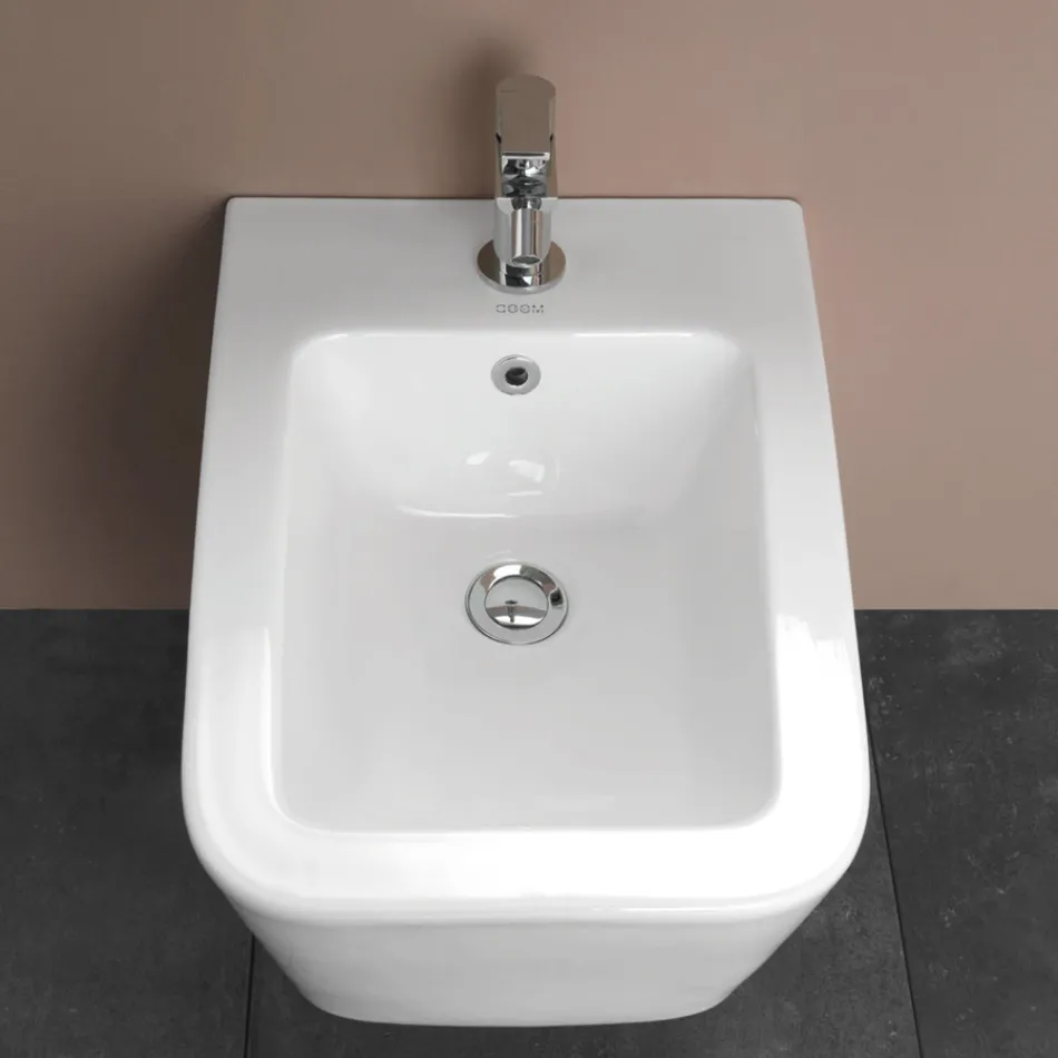 Vägghängd bidé med ett hål i vit keramik med elegant modern design - Giunco Viadurini