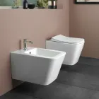 Vägghängd bidé med ett hål i vit keramik med elegant modern design - Giunco Viadurini