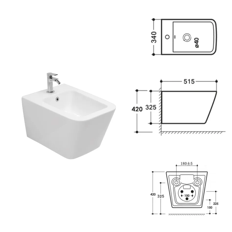 Vägghängd bidé med ett hål i vit keramik med elegant modern design - Giunco Viadurini