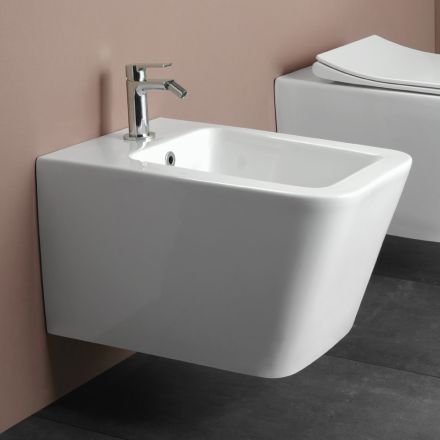 Vägghängd bidé med ett hål i vit keramik med elegant modern design - Giunco Viadurini