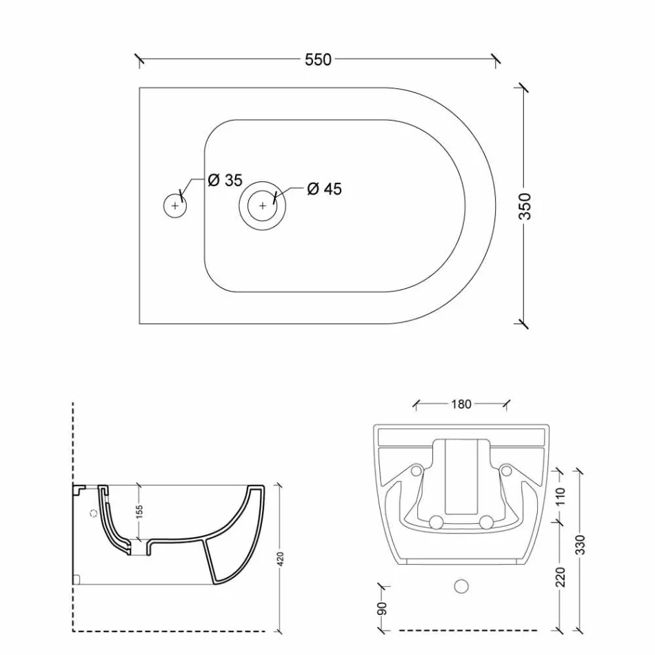 Hung bidé i modern design keramiska Star 55x35cm Made in Italy Viadurini