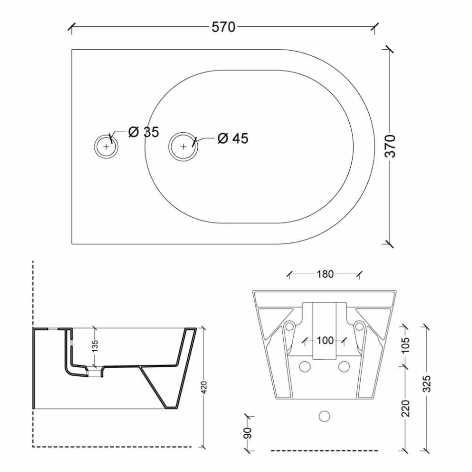Hung bidé i keramik utformningen Sun Round 57x37cm, tillverkad i Italien Viadurini