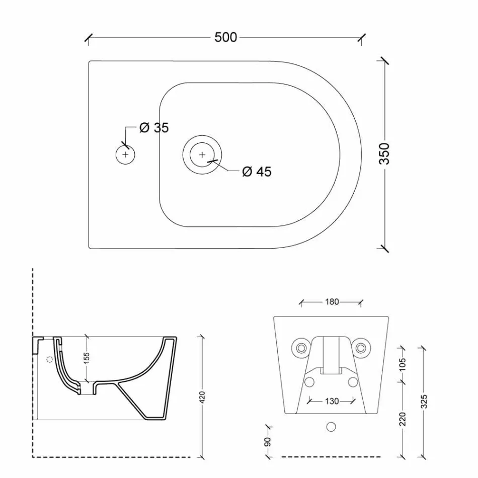 Hung bidé i modern Shine Square 50x35cm keramik, tillverkad i Italien Viadurini