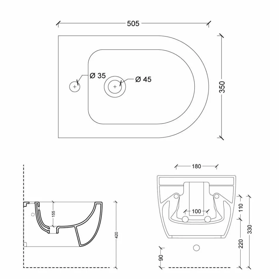 Bidé modern fjädring vit keramik Star 50x35cm Made in Italy Viadurini