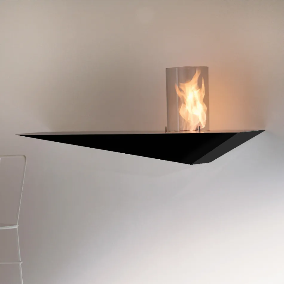 Vägg Biofir spis i modern design i målat stål och glas - Malcolm Viadurini