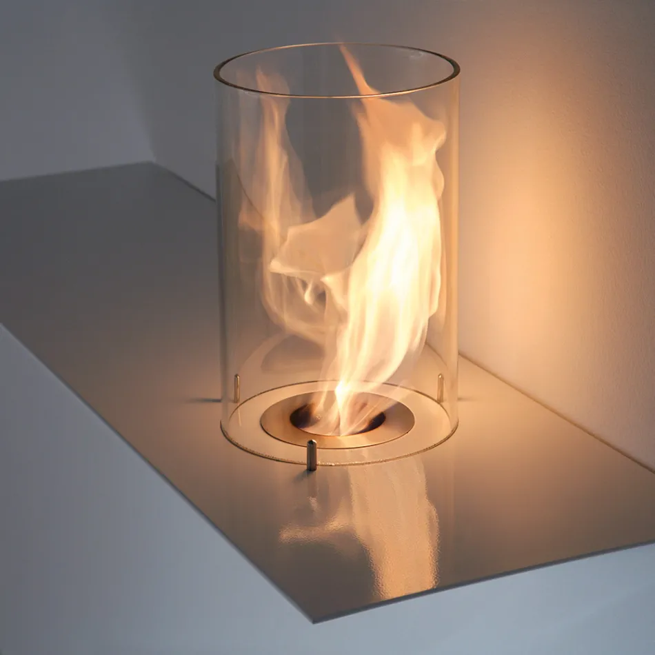 Vägg Biofir spis i modern design i målat stål och glas - Malcolm Viadurini