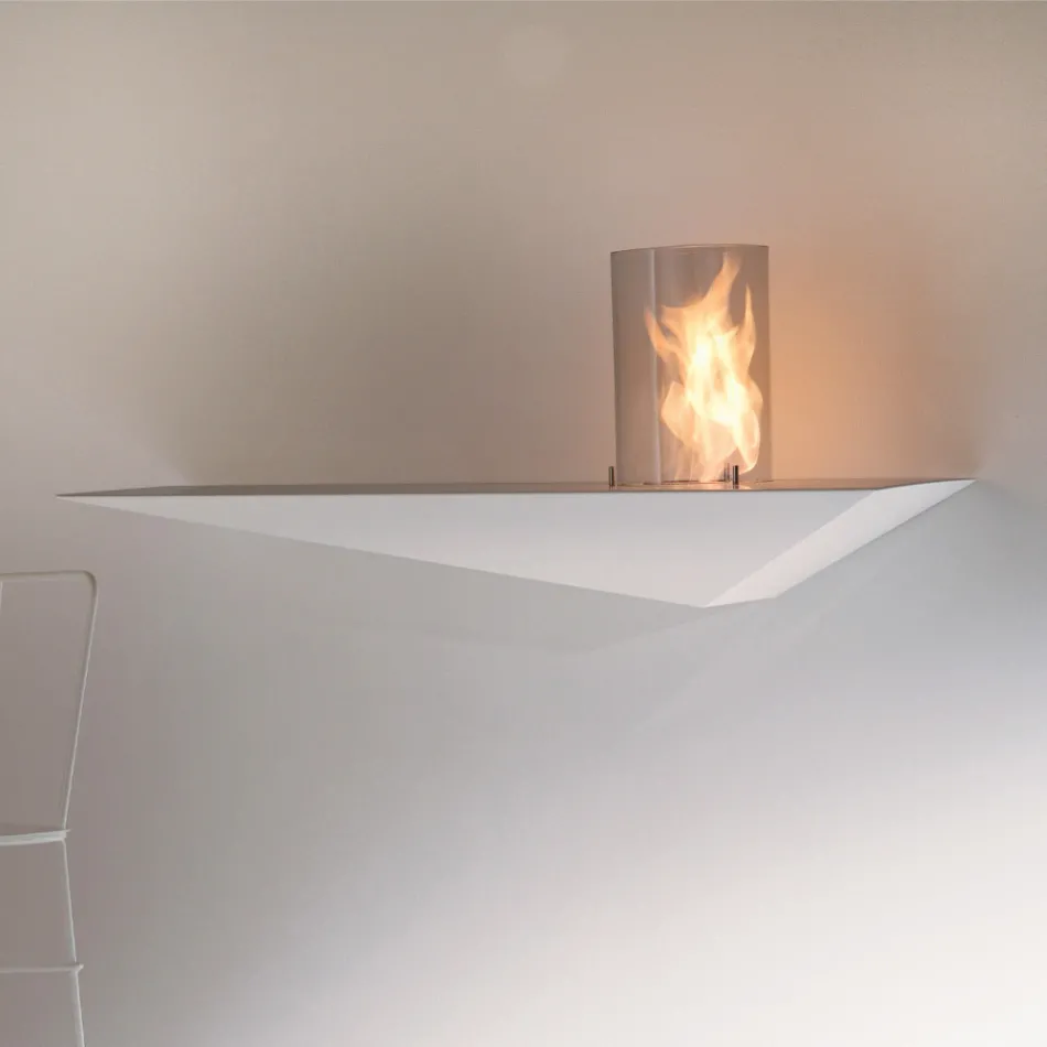 Vägg Biofir spis i modern design i målat stål och glas - Malcolm Viadurini