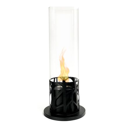 Cylindrisk bordsskiva biospis i härdat glas och svart metall - Ringo Viadurini