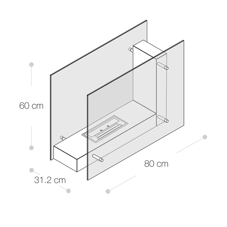 Golvstående biospis med dubbelsidig struktur i glas och svart metall - Squillo Viadurini