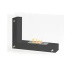 Golvbiokamin med dubbelsidig struktur i glas och svart metall - Squillo Viadurini