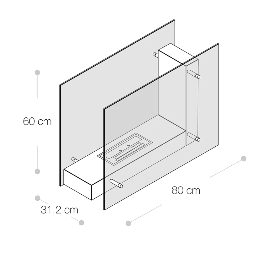 Golv Bio-eldstad med dubbelsidig struktur i glas och metall - Planeto Viadurini