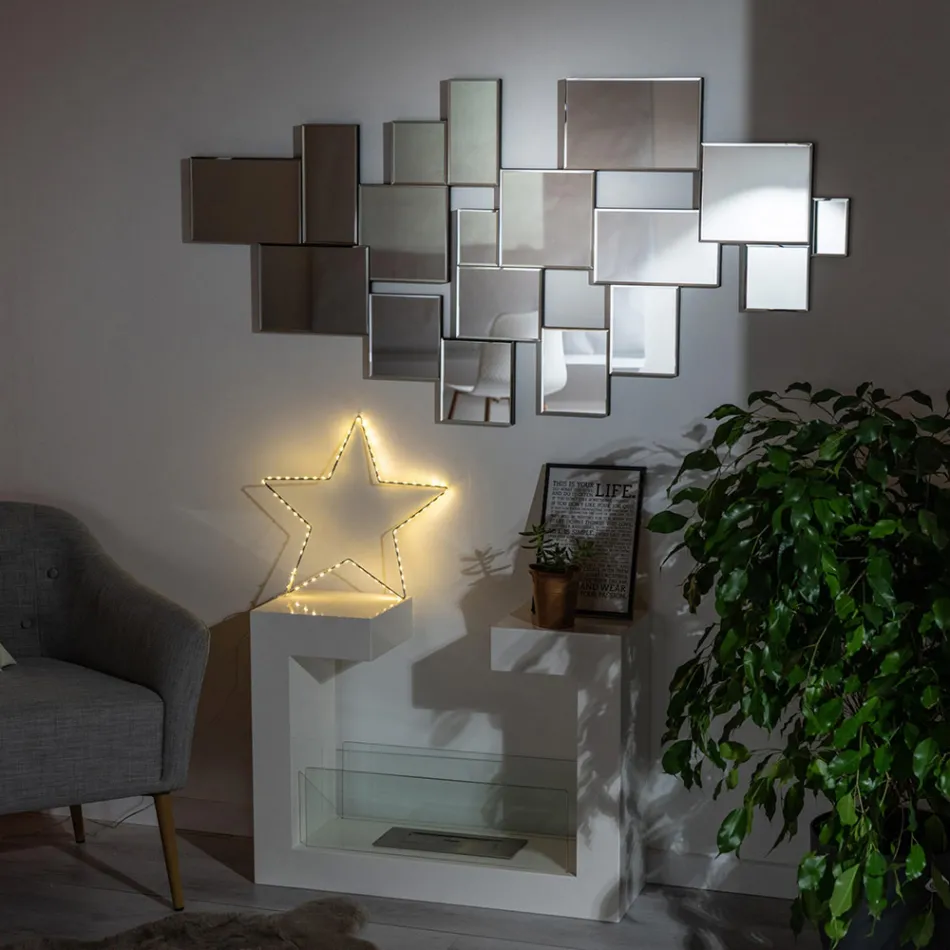 Golv Bio Kamin i Vitmålad Metall och Härdat Glas - Pelide Viadurini