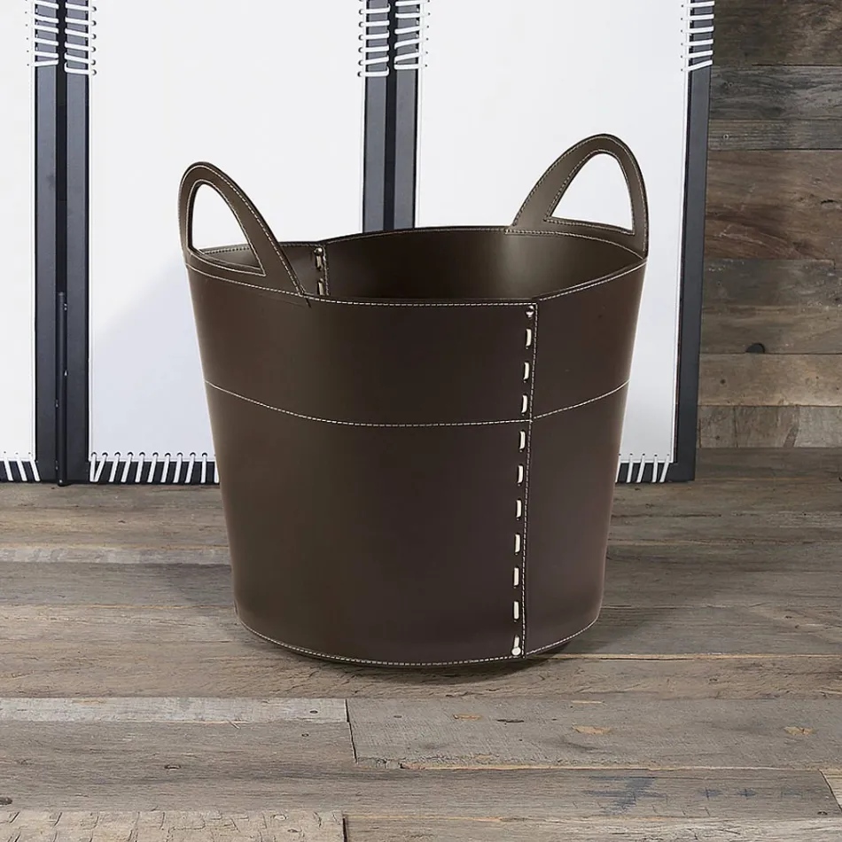 Träväska i läder i dubbelt lager och träbas Tillverkad i Italien Viadurini