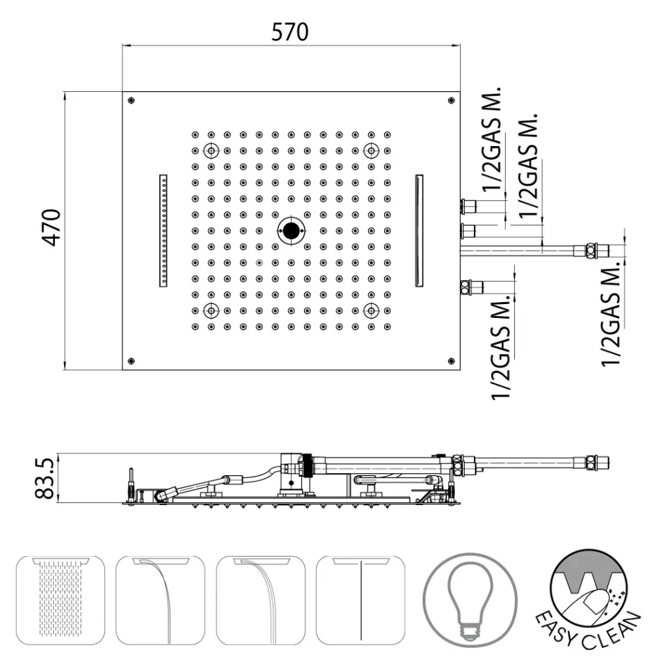 Bossini Dream modernt duschhuvud i kromfinish med LED-lampor och fyra funktioner Viadurini