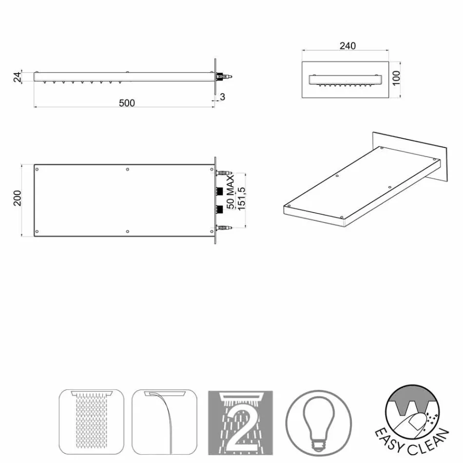Bossini Manhattan duschmunstycke i rostfritt stål med två strålar Viadurini
