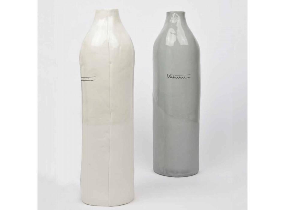 Lyxdesign vit och grå porslinflaskor 2 unika bitar - Arcivero Viadurini