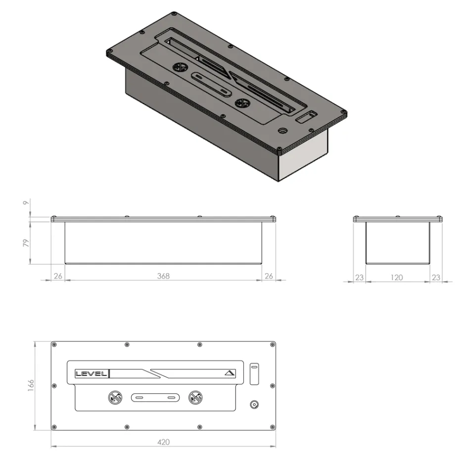 Rektangulär inbyggd bioetanolbrännare 2 Lt Viadurini
