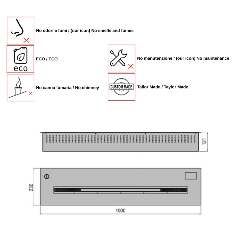 Electronic brännare nersänkta nätan bioetanol 3,6kW Aron 100 Viadurini