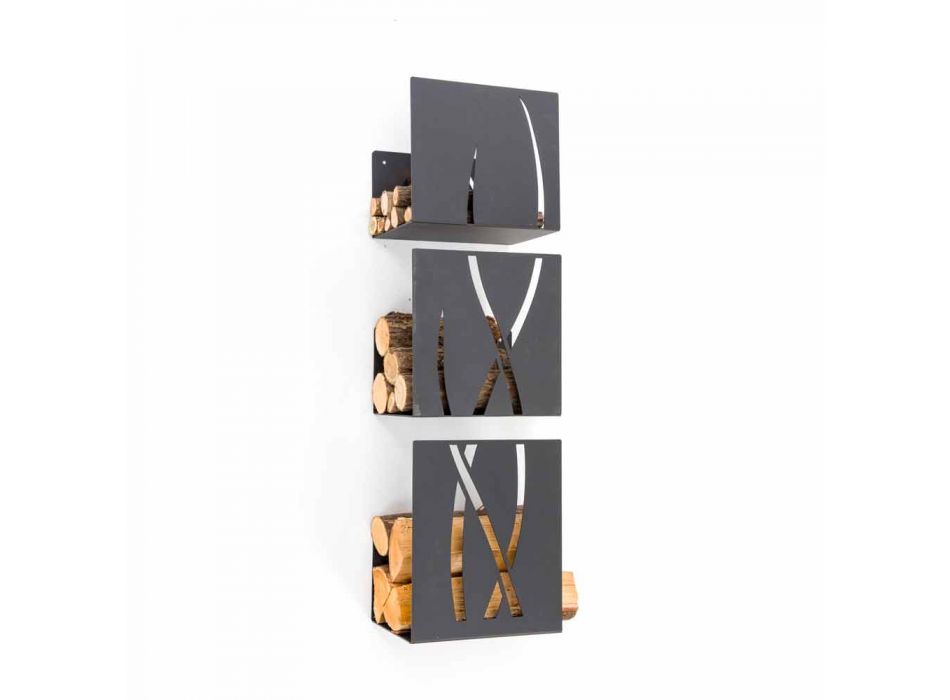 Caf Design Trio väggmonterad vedved i stål tillverkad i Italien Viadurini
