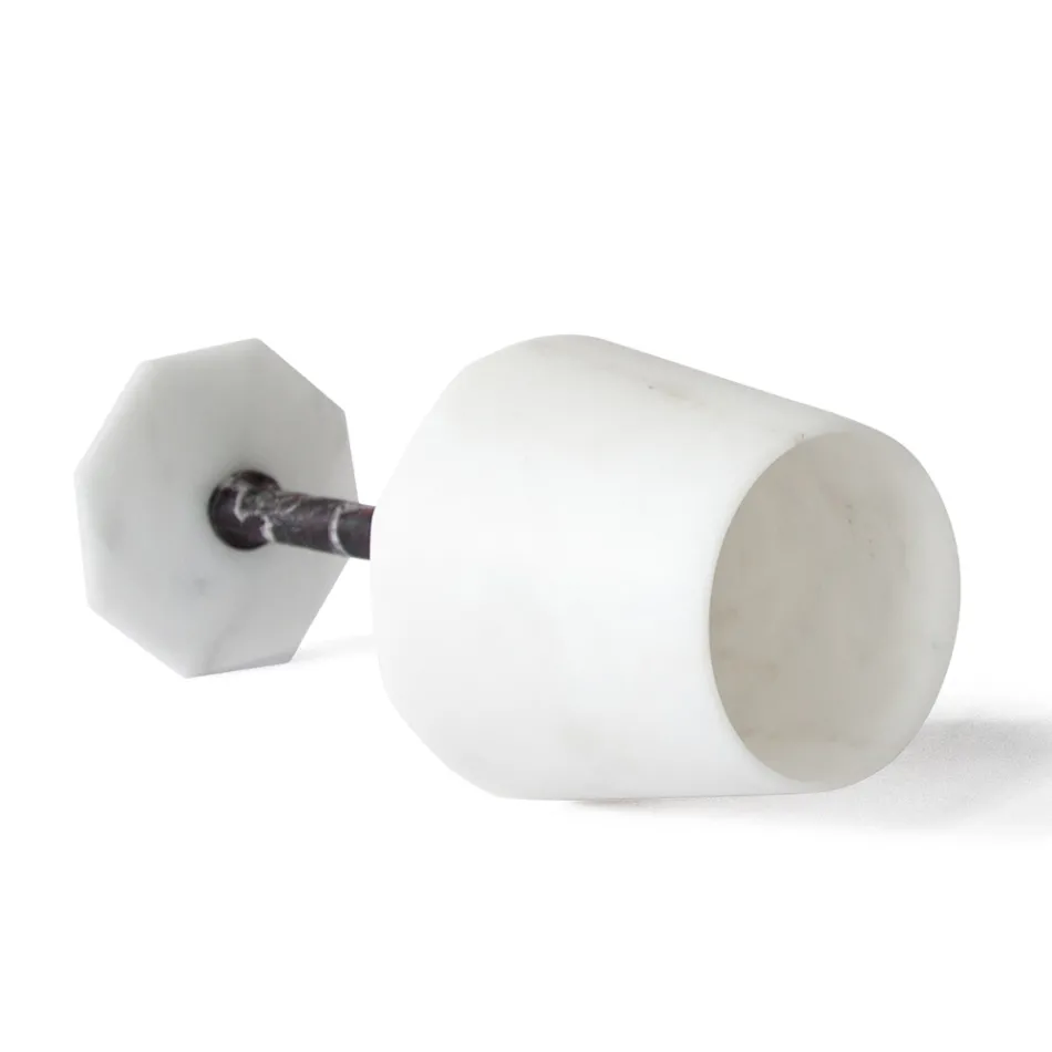 Vinglas i satängvit Carraramarmor och röd Levanto - Caglio Viadurini