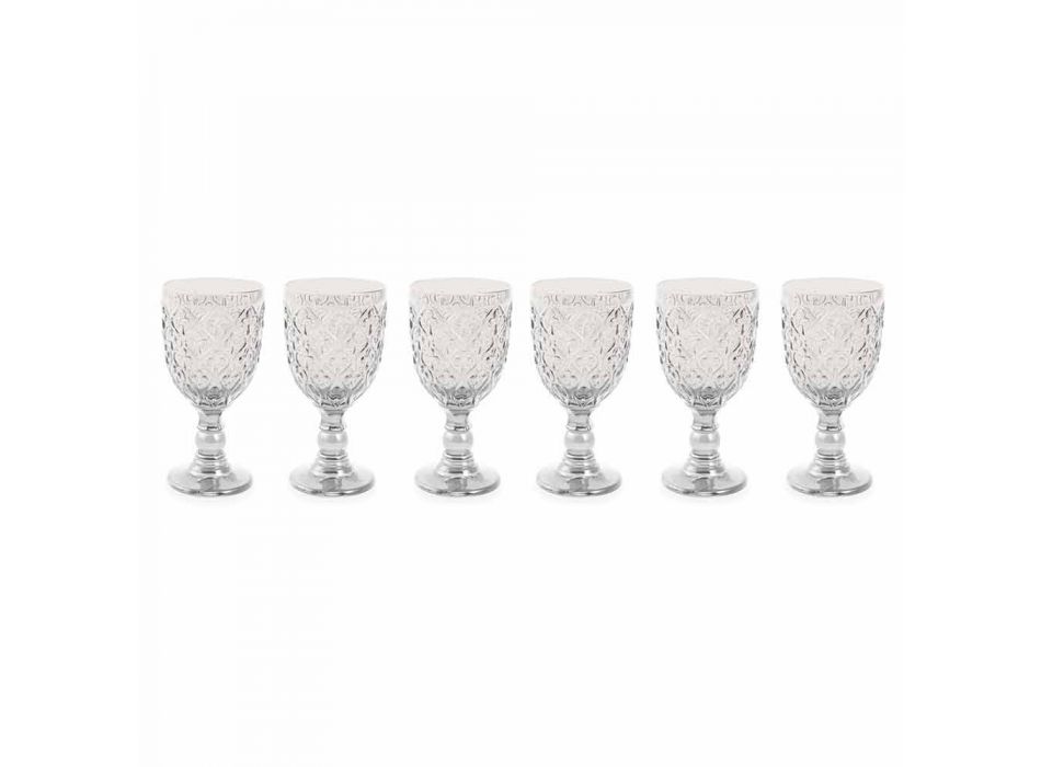 Genomskinligt glas vinglas med arabesk dekoration 12 stycken - Marocko Viadurini