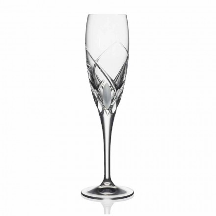 Flöjtglasögon för champagnedesign i ekologisk kristall 12 stycken - Montecristo Viadurini