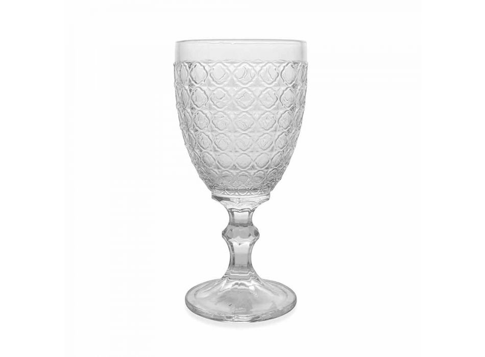 Vinglas i genomskinligt glas och lättnadsdekorationer, 12 stycken - Aperi Viadurini